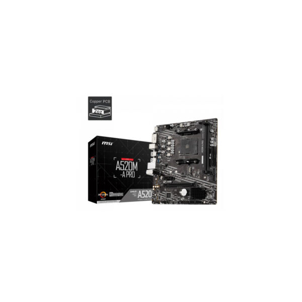MOTHERBOARD MSI (A520M-A PRO) SOCKET AM4, 2*DDR4 4400, HDMI,DVI-D, M-ATX