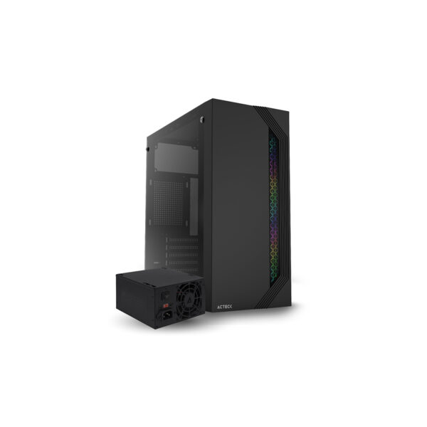 GABINETE ACTECK (AC-935692) VIKEN GM434,MICRO ATX,FUENTE 500W,2*USB 2.0,RGB,CRISTAL TEMP,NEGRO