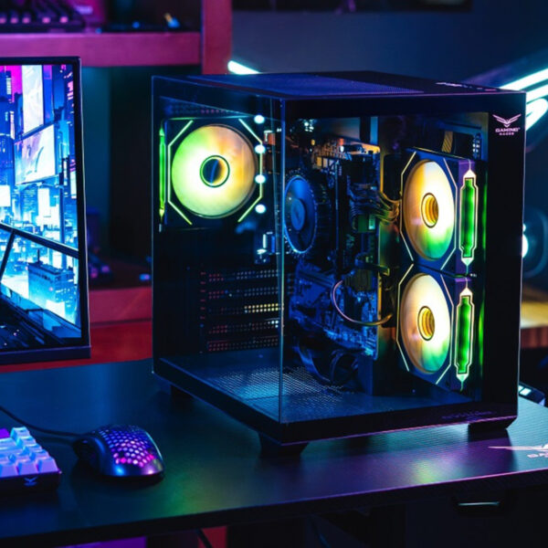 GABINETE NACEB (NA-0636N) GAMER MINI-PECERA, M-ATX, NEGRO, VENTANA, INCLUYE 3* VENTILADORES ARGB