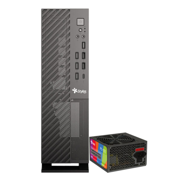 GABINETE STYLOS (STGAMN1B) MINCE, SLIM MINI-ITX, USB 3.0, USB TIPO C, FUENTE 550W, NEGRO
