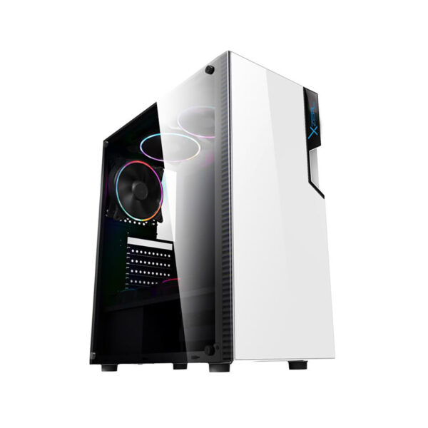 GABINETE XZEAL (XZCGB06W) ZX130, MICRO ATX,CRISTAL,1*USB 3.0,1*USB 2.0,3*VENT RGB,SIN FUENTE,BLANCO