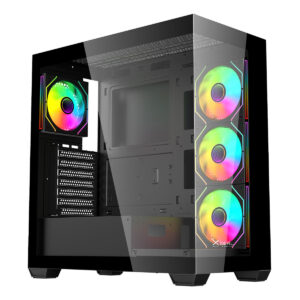 GABINETE XZEAL (XZCGB08B) YRDEN XZ140, ATX,CRISTAL, 4*VENT RGB, SIN FUENTE. NEGRO