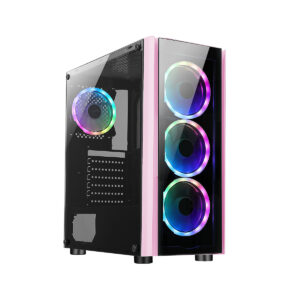 GABINETE XZEAL (XZCGB12P) XZ110-1,MICRO ATX,CRISTAL,1*USB 3.0,1*USB 2.0,3*VENT RGB,SIN FUENTE,ROSA