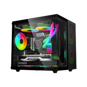 GABINETE XZEAL (XZGAMC1B) CUBO, MINI ITX,CRISTAL, 3*VENT ARGB,SIN FUENTE, NEGRO
