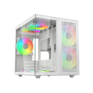 GABINETE XZEAL (XZGAMC1W) CUBO, MINI ITX,CRISTAL+METAL, 3*VENTI ARGB, SIN FUENTE, BLANCO